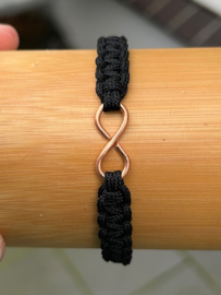 Armband van Paracord (zwart) met infinity van Koper (man/heren)