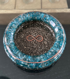 Bakje orgonite Apatiet en Pyriet 10x2,5