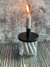 Cadeau - Glazenpot met kaarsen en een kandelaar op de deksel