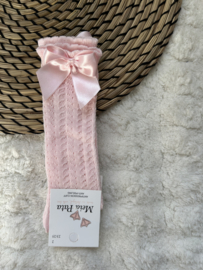 Kniekous satijnen strik baby roze