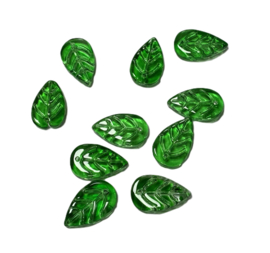 Bladvormige kralen - donker groen transparant - 10 stuks