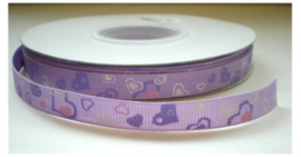 Lint - hartjes lila & paars & wit - 10 mm - 1 meter