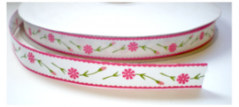 Lint - bloemen wit & roze - 16 mm - 1 meter