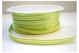 Lint - streepjes - groen & wit - 6 mm - 1 meter