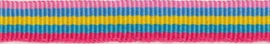 Lint - streepjes - roze & geel & blauw - 10 mm - 1 meter