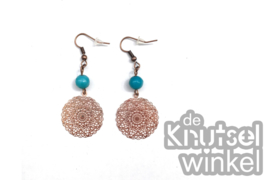 Oorbellen - Ibiza stijl -  rose goudkleurig met bluefoil jasper