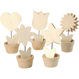 Houten bloempotjes met clip - set van 5 stuks