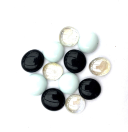Glassteentjes  rond 10-20 mm - 12 stuks - zwart / wit