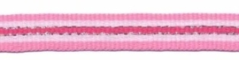 Lint - streepjes - roze & wit & zilver - 10 mm - 1 meter