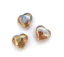 Glassteentjes  XL hart - 3 stuks - geelbruin