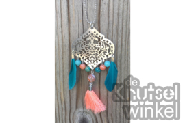 Ketting - Ibiza stijl -  zilverkleurig met bluefoil jasper en agaat