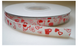 Lint - hartjes wit & roze & rood - 10 mm - 1 meter