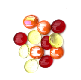 Glassteentjes  rond 10-20 mm - 12 stuks - geel / oranje / rood