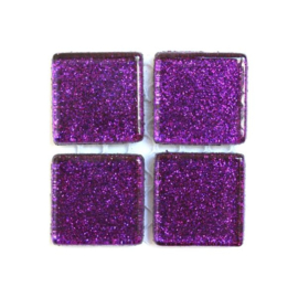 Glassteentjes 2x2 cm - 12 stuks - glitter fuchsia paars