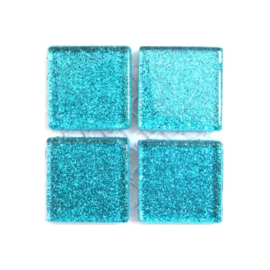 Glassteentjes 2x2 cm - 12 stuks - glitter turquoise