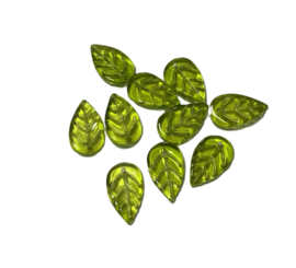Bladvormige kralen - licht groen transparant - 10 stuks