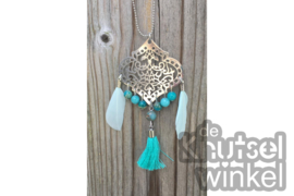 Ketting - Ibiza stijl -  zilverkleurig met bluefoil jasper