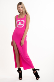 Gebreide jurk met maxi lengte - fluo roze | LARAWAG