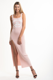 Gebreide jurk met maxi lengte - roze LARAWAG