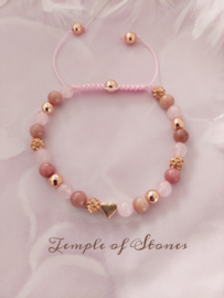 Armband Rozekwarts Rhodoniet met hartje
