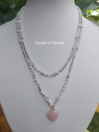 Wikkelketting met Rozekwarts  hart