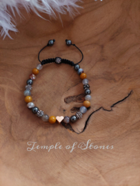 Armband  Rozekwarts Mookaiet  Agaat, Hematiet strass