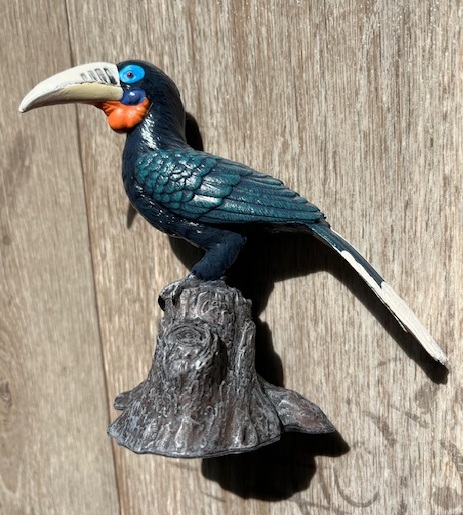 Neushoornvogel op boomstronk