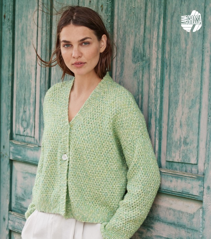 Breipakket Vest Bottoni kleur pastelgroe-creme 48/50