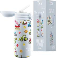IZY drinkfles / thermosfles kinderen met rietje - 350 ml - Pastel Blauw Machines