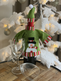 Fles decoratie trui/muts groen sneeuwpop
