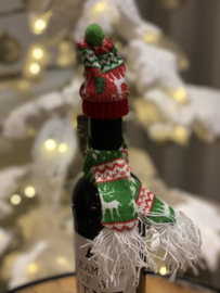 Kerstmuts en sjaal voor fles