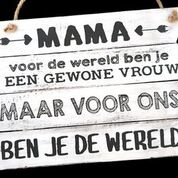 Woodart tekstbord hangend 20x28cm mama wereld antique white moederdag