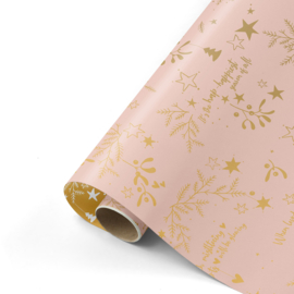 Collectiv Warehouse inpakpapier kerst Mistletoe kisses roze/goud