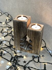 Waxinehouder kerstboom set 15 x 12 naturel