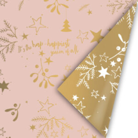 Collectiv Warehouse inpakpapier kerst Mistletoe kisses roze/goud