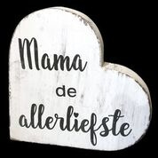 Woodart  teksthart M 15cm mama allerliefste antique white moederdag