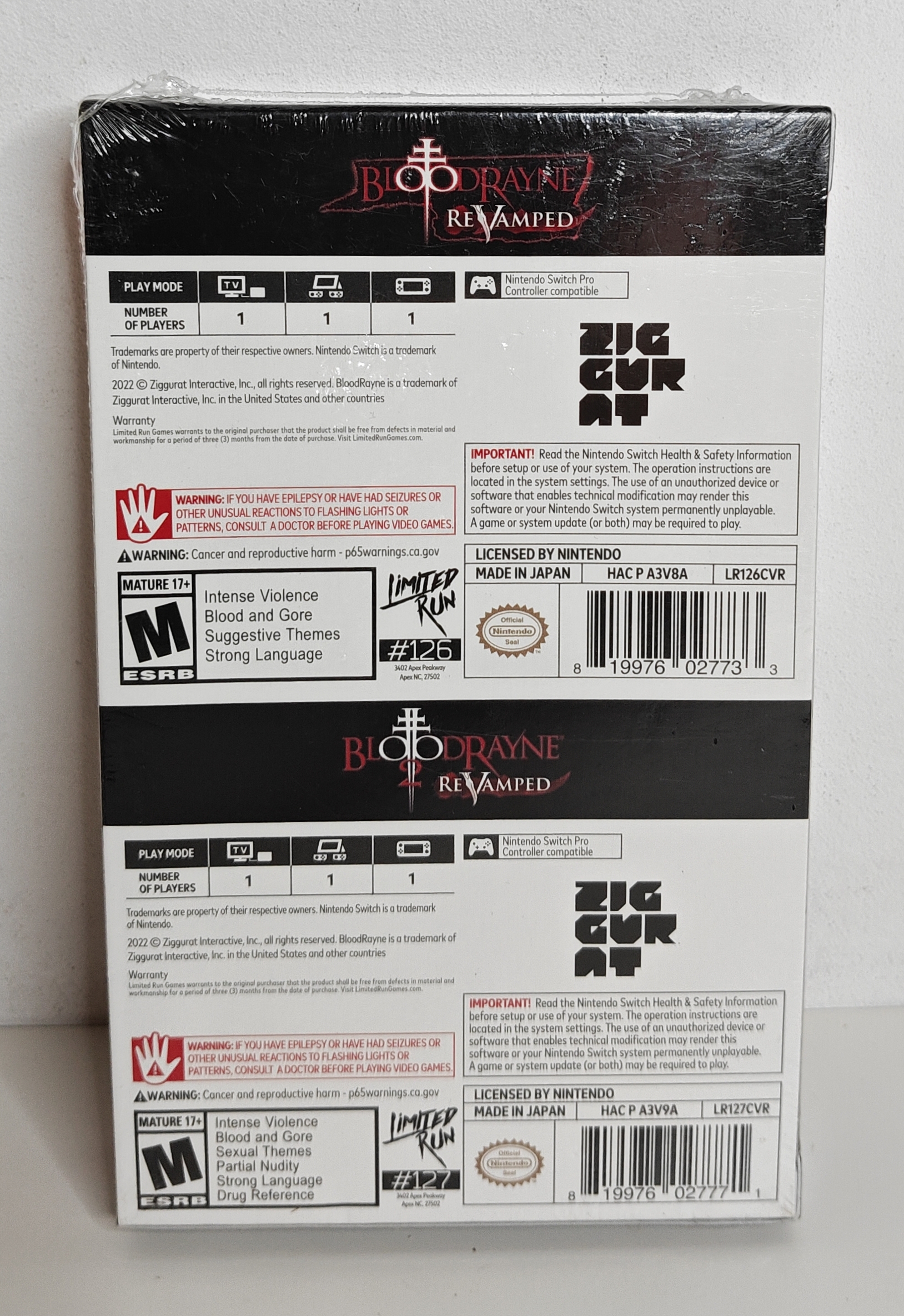 Switch Bloodrayne 1 - 2 ReVamped Dual Pack (factory sealed) LRG #126