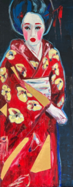 Geisha Red Kimono Oilpaint