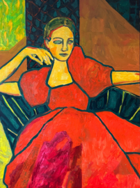 Red dress in Green chair
