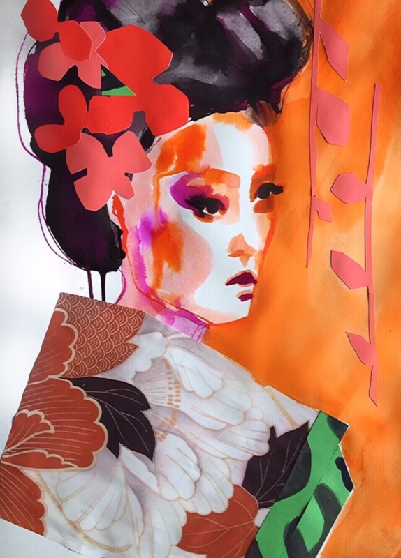 Geisha with Flowers in Hair