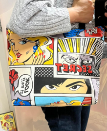 Shopper tas handgemaakt , Katoenen tas met hengsel   30 x 40 cm - Comic kleur -  Gelimiteerde oplage!