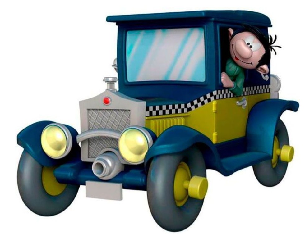 Guust Flater (Gaston) spaarpot - GuustFlater in taxi Fiat 509 - Kunststof figuur -  24 cm. - 2025 - Nieuw!
