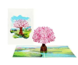 3D pop-up wenskaart - Kiriori - Plum Pink Cherry Blossom