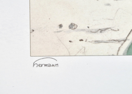 Prent - Jeremiah - "Wie Blue Fox?" - 21 x 30 cm. - 2002
