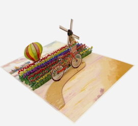 3D pop-up wenskaart - Kiriori - Tulpenveld