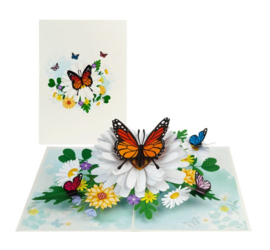 3D pop-up wenskaart - Kiriori - Vlinders met bloemen