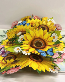 3D pop-up wenskaart - Kiriori - Zonnebloemen