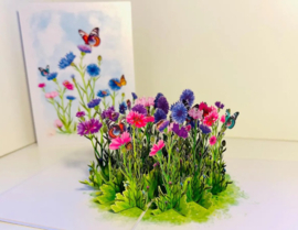 3D pop-up wenskaart - Kiriori - Korenbloemtuin met vlinders