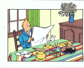 Prent - Kuifje  - Tintin leest krant - 29x21 cm. - 1999
