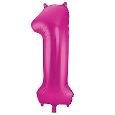 Folieballon Cijfer 1 roze 36 cm   (lucht) met opblaas rietje